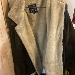 Phat Farm Cream Lined Brown Varsity Jacket